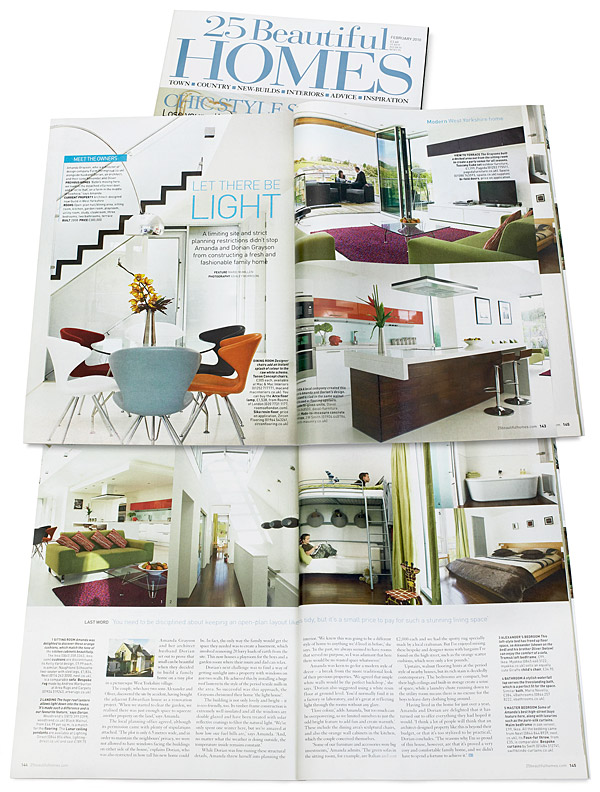 Pages 142 to 145 in the February 2010 issue of 25 Beautiful Homes magazine - featuring Amanda and Dorian Grayson's architect-designed new-build in Huddersfield.
