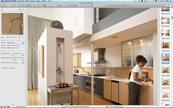 Marie setting up the kitchen shot in David Hacin's Laconia Lofts project in Boston.