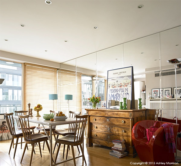The dining area in Charlotte Hamel's modern apartment in Dublin's stylish docklands area.