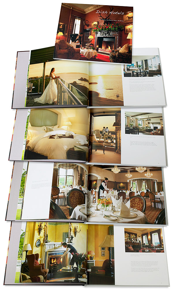 Book called Irish Hotels by Ashley Morrison and Marie McMillen showing some of the pages containing the images that we produced at various hotels throughout Ireland.