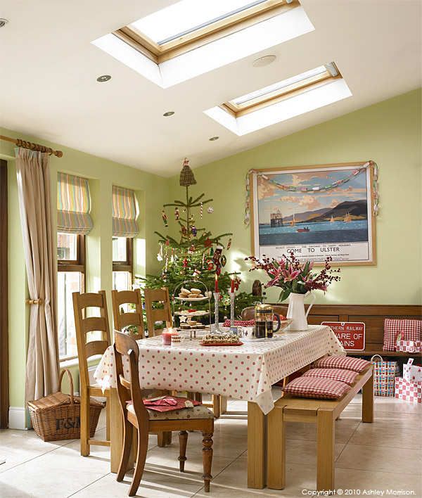 The kitchen table at Sarah and Geoff Mitchell's Edwardian villa in the County Down town of Bangor at Christmas.