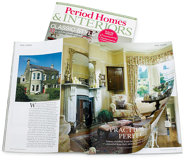 Pages 38 to 43 in the May 2011 issue of Period Homes & Interiors magazine featuring Paul and Vanessa Arran's Victorian semi the County Down town of Bangor.