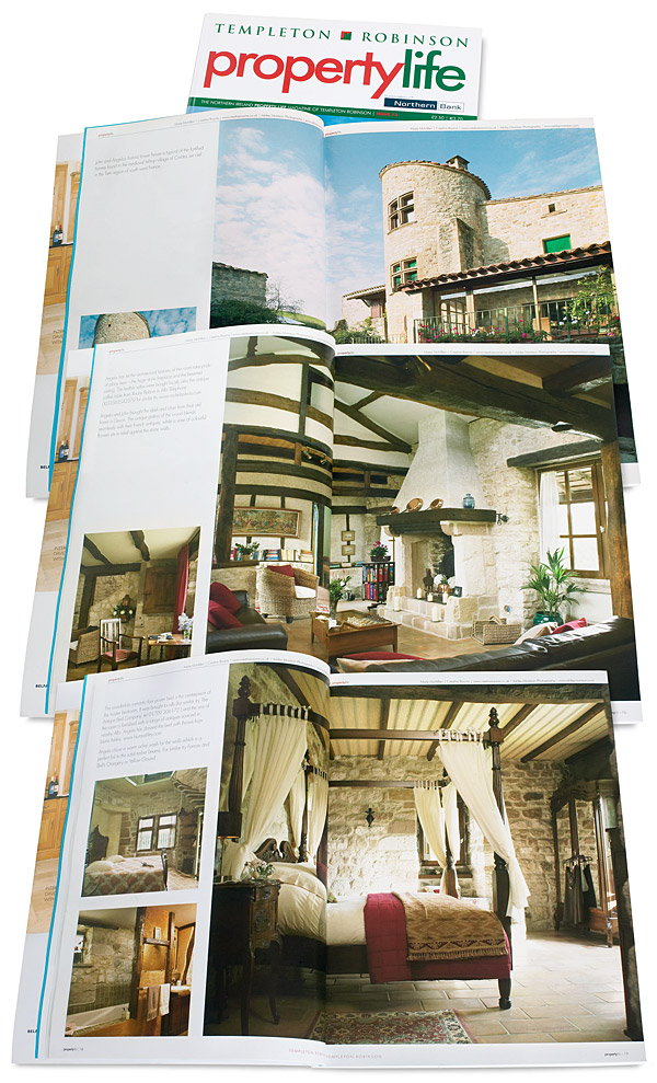 Pages 8 to 19 in the 13th issue of Property Life magazine featuring Angela and John Goodwin's Tower house in the Tarn region of France.