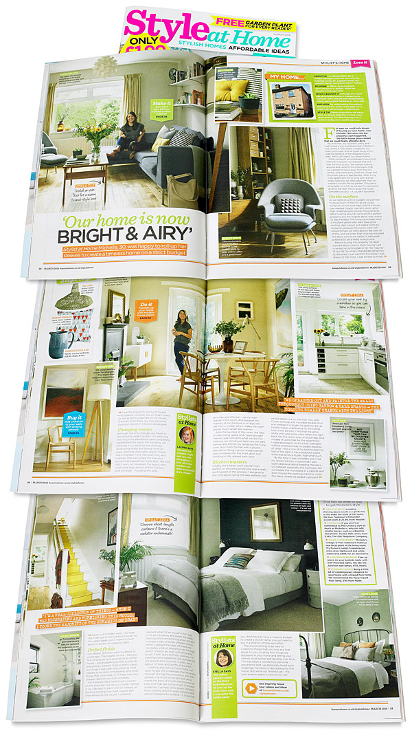 Pages 28 to 33 in the March 2016 issue of Style at Home magazine featuring Michelle and Johnny Blair's 1940's semi house in the south of Belfast.