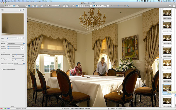 Setting up the dining room shot at Trump International Golf Hotel near Aberdeen in Scotland.