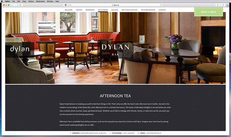 Screenshot of the Dylan Bar page on the Dylan Hotel's website.