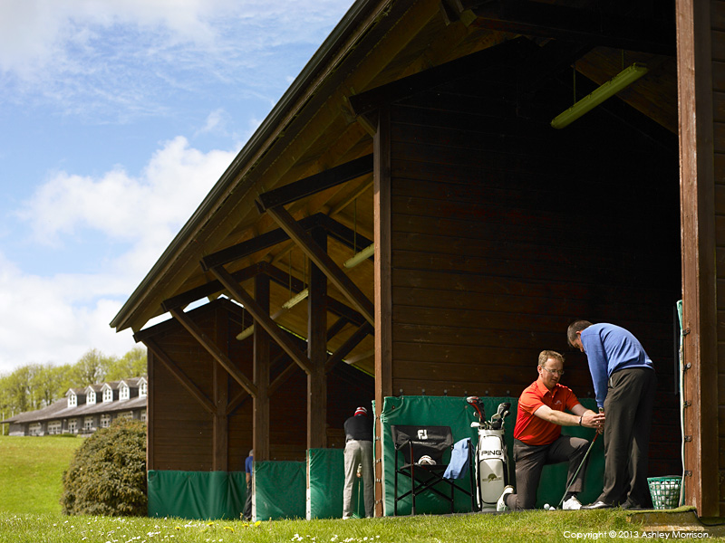 Sean Cotter the Golf Professional teaching at the driving range at Mount Juliet Country Estate in County Kilkenny.